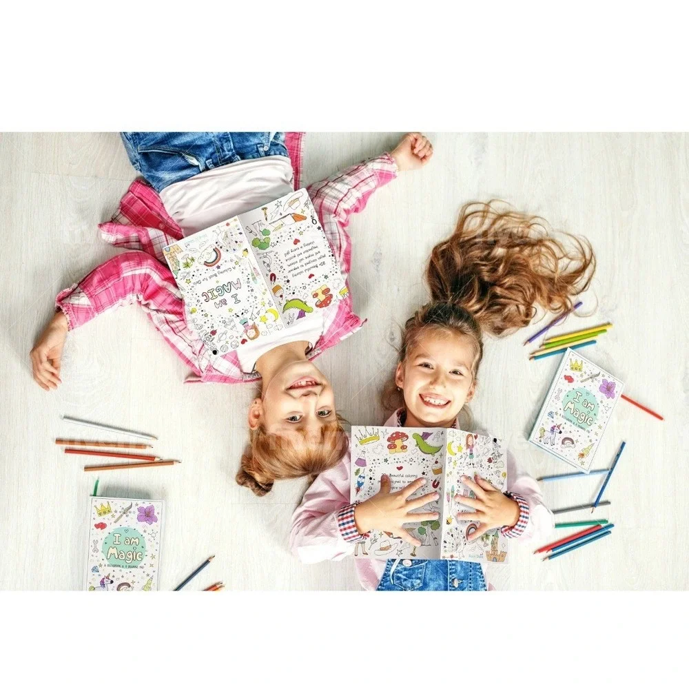 Girls Travel Activity Set - Affirmation Coloring Book, Pencils & Drawstring Bag